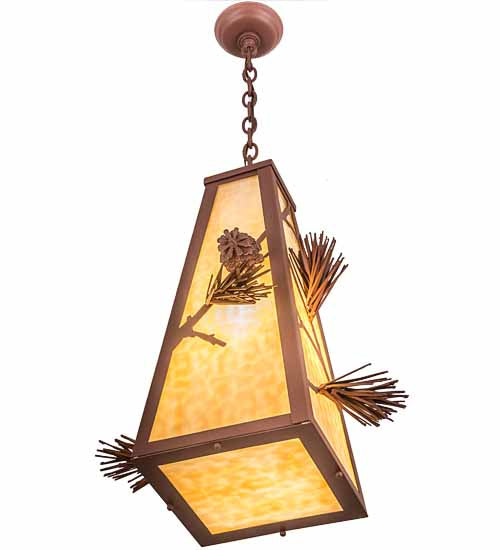 Meyda Lighting Lone Pine 19" Rust Pendant Light With Beige Shade Glass