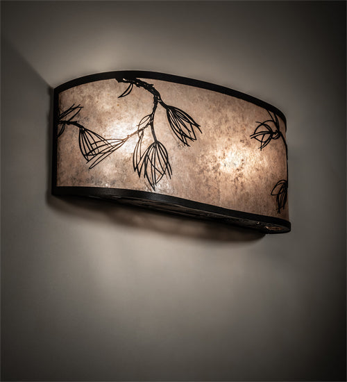 Meyda Lighting Lone Pine 20" 2-Light Textured Black Wall Sconce With Silver Mica Shade Glass