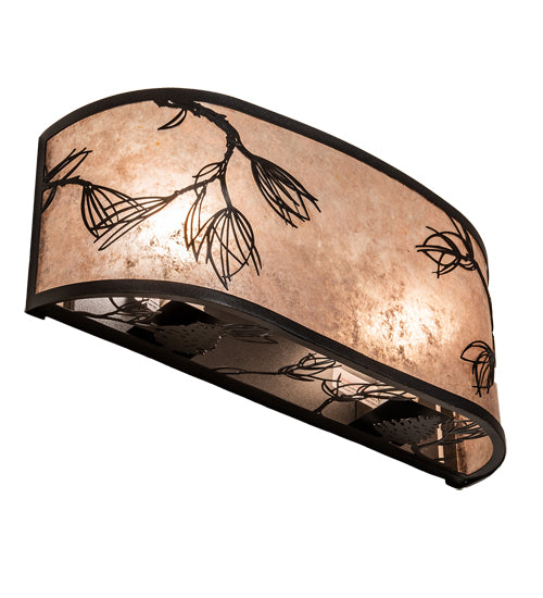 Meyda Lighting Lone Pine 20" 2-Light Textured Black Wall Sconce With Silver Mica Shade Glass