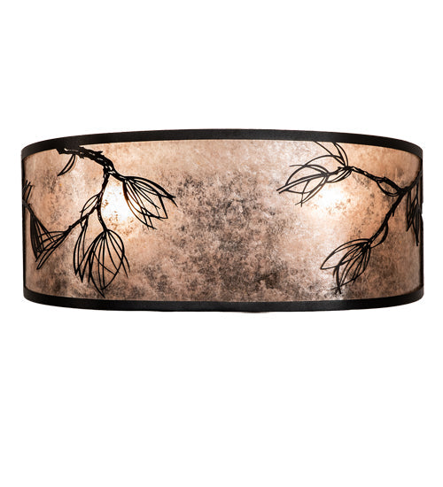 Meyda Lighting Lone Pine 20" 2-Light Textured Black Wall Sconce With Silver Mica Shade Glass