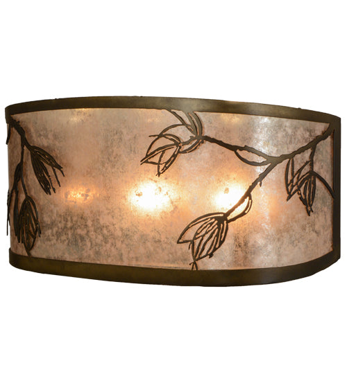 Meyda Lighting Lone Pine 20" 3-Light Antique Copper Vanity Light With Silver Mica Shade Glass