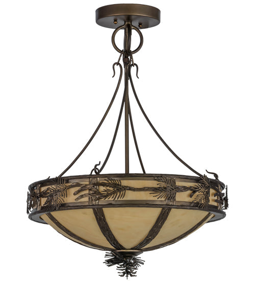 Meyda Lighting Lone Pine 20" 6-Light Antique Copper Semi-flush Mount Ceiling Light With Beige Tawnyrock Idalight Shade