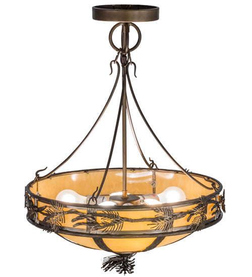 Meyda Lighting Lone Pine 20" 6-Light Antique Copper Semi-flush Mount Ceiling Light With Beige Tawnyrock Idalight Shade