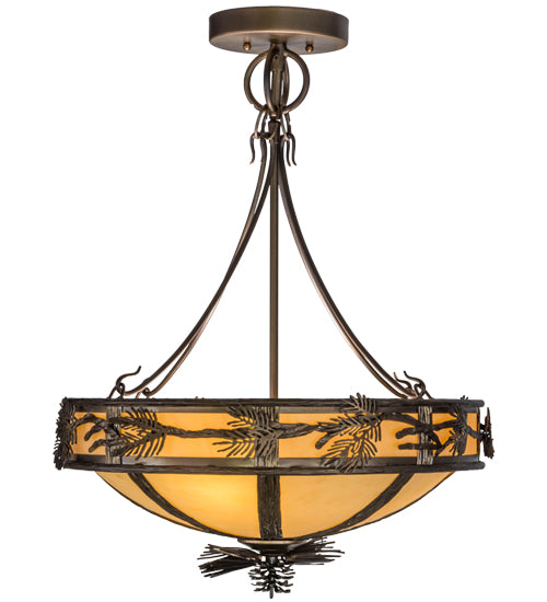 Meyda Lighting Lone Pine 20" 6-Light Antique Copper Semi-flush Mount Ceiling Light With Beige Tawnyrock Idalight Shade