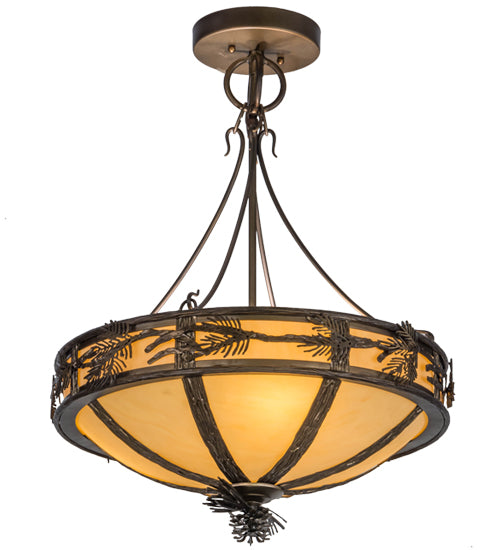 Meyda Lighting Lone Pine 20" 6-Light Antique Copper Semi-flush Mount Ceiling Light With Beige Tawnyrock Idalight Shade