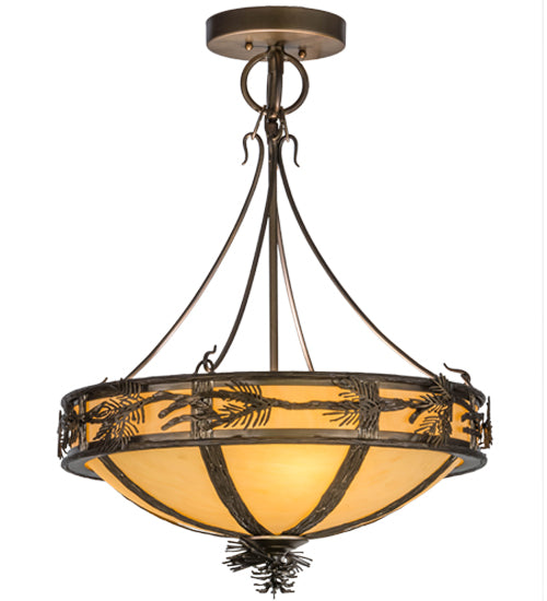 Meyda Lighting Lone Pine 20" 6-Light Antique Copper Semi-flush Mount Ceiling Light With Beige Tawnyrock Idalight Shade