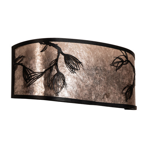 Meyda Lighting Lone Pine 249138 20" 2-Light Textured Black Wall Sconce With Silver Mica Shade Glass