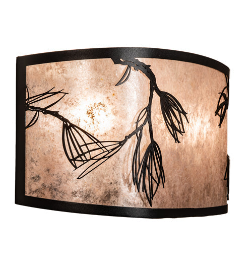 Meyda Lighting Lone Pine 249138 20" 2-Light Textured Black Wall Sconce With Silver Mica Shade Glass