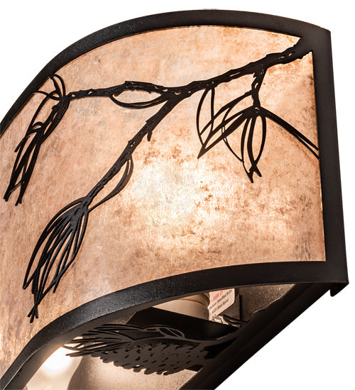 Meyda Lighting Lone Pine 249138 20" 2-Light Textured Black Wall Sconce With Silver Mica Shade Glass