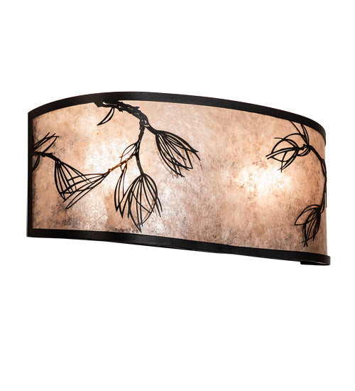 Meyda Lighting Lone Pine 249138 20" 2-Light Textured Black Wall Sconce With Silver Mica Shade Glass