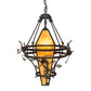 Meyda Lighting Lone Pine 36" 3-Light Black Cracked Ice Pendant Light With Ambra Sienna Idalight Shade
