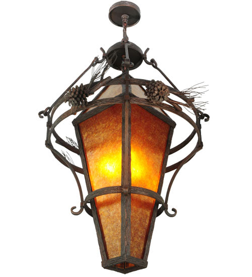 Meyda Lighting Lone Pine 36" 3-Light Mahogany Bronze Pendant Light With Amber Mica Shade Glass