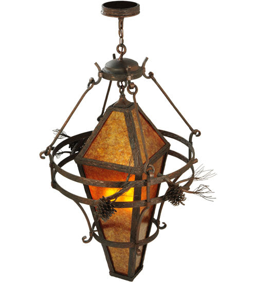 Meyda Lighting Lone Pine 36" 3-Light Mahogany Bronze Pendant Light With Amber Mica Shade Glass