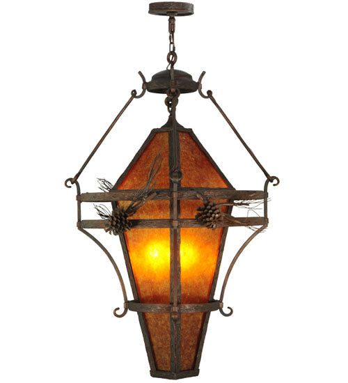 Meyda Lighting Lone Pine 36" 3-Light Mahogany Bronze Pendant Light With Amber Mica Shade Glass
