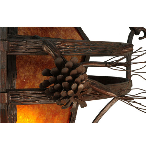 Meyda Lighting Lone Pine 36" 3-Light Mahogany Bronze Pendant Light With Amber Mica Shade Glass