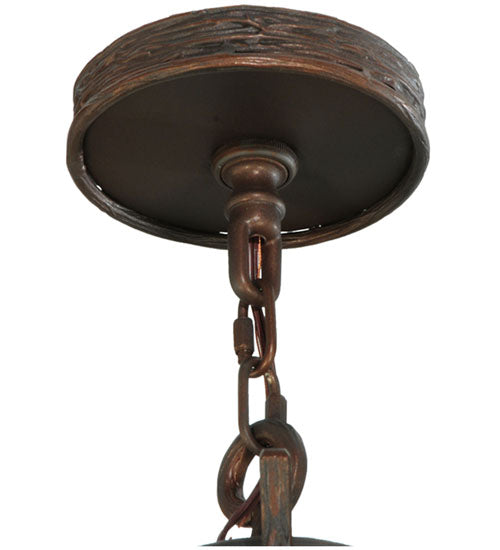 Meyda Lighting Lone Pine 36" 3-Light Mahogany Bronze Pendant Light With Amber Mica Shade Glass