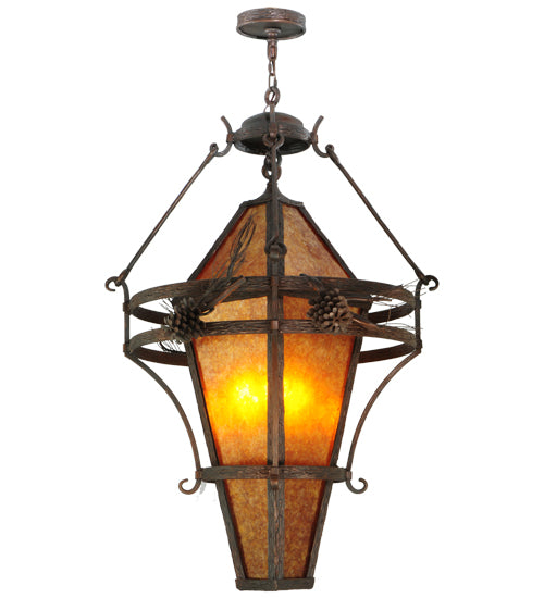 Meyda Lighting Lone Pine 36" 3-Light Mahogany Bronze Pendant Light With Amber Mica Shade Glass