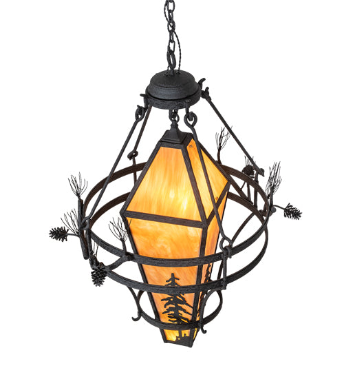Meyda Lighting Lone Pine 36" 4-Light Black Cracked Ice Pendant Light With Ambra Sienna Shade