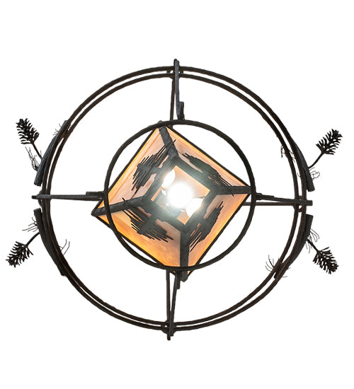 Meyda Lighting Lone Pine 36" 4-Light Black Cracked Ice Pendant Light With Ambra Sienna Shade