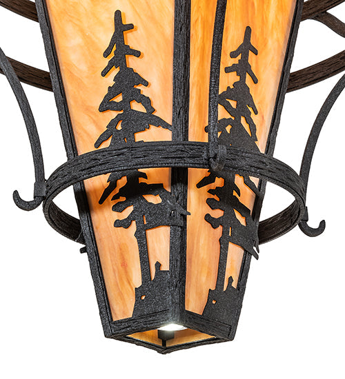 Meyda Lighting Lone Pine 36" 4-Light Black Cracked Ice Pendant Light With Ambra Sienna Shade
