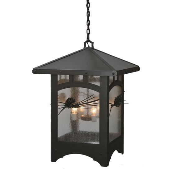 Meyda Lighting Lone Pine 37" 4-Light Timeless Bronze Pendant Light With Clear Seeded Shade Glass