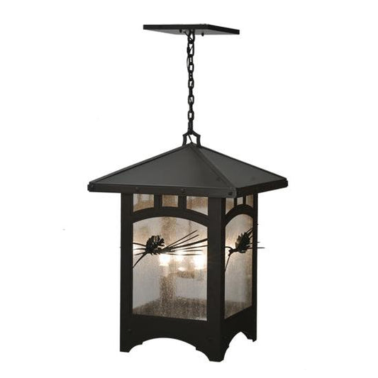 Meyda Lighting Lone Pine 37" 4-Light Timeless Bronze Pendant Light With Clear Seeded Shade Glass