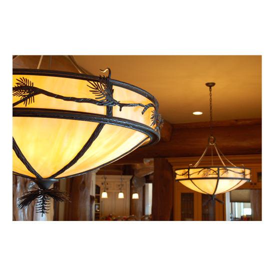 Meyda Lighting Lone Pine 37" 8-Light Timeless Bronze Inverted Pendant Light With Beige Shade Glass