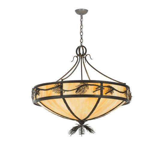 Meyda Lighting Lone Pine 37" 8-Light Timeless Bronze Inverted Pendant Light With Beige Shade Glass