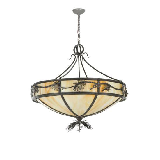 Meyda Lighting Lone Pine 37" 8-Light Timeless Bronze Inverted Pendant Light With Beige Shade Glass