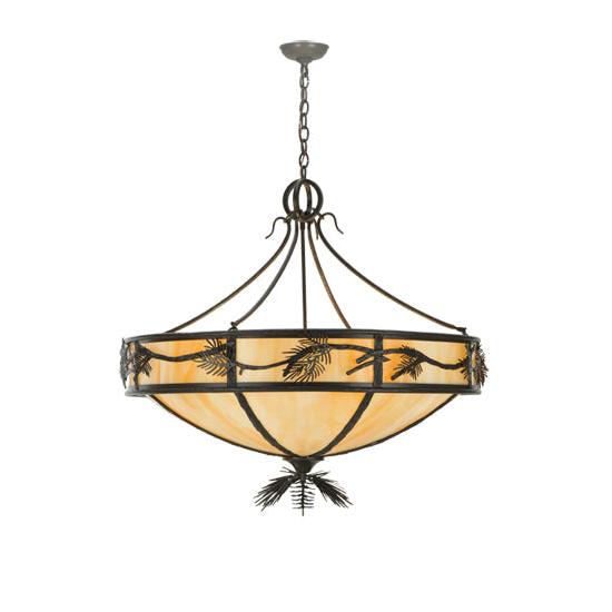 Meyda Lighting Lone Pine 37" 8-Light Timeless Bronze Inverted Pendant Light With Beige Shade Glass