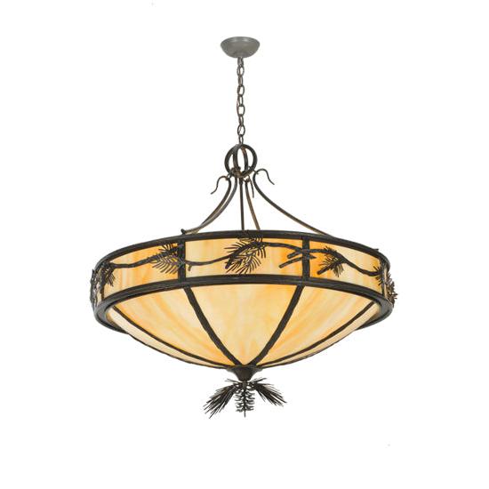 Meyda Lighting Lone Pine 37" 8-Light Timeless Bronze Inverted Pendant Light With Beige Shade Glass