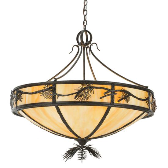 Meyda Lighting Lone Pine 37" 8-Light Timeless Bronze Inverted Pendant Light With Beige Shade Glass