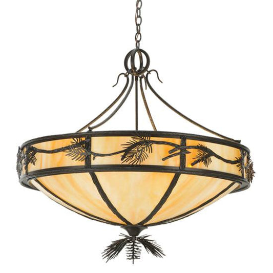 Meyda Lighting Lone Pine 37" 8-Light Timeless Bronze Inverted Pendant Light With Beige Shade Glass