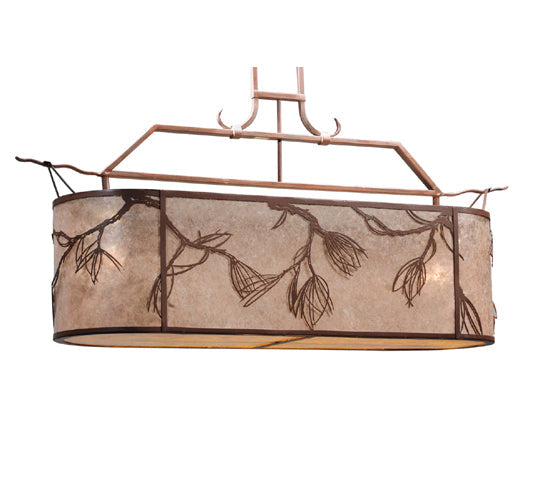 Meyda Lighting Lone Pine 44" 2-Light Cafe-Noir Island Inverted Pendant Light With Silver Mica Shade Glass