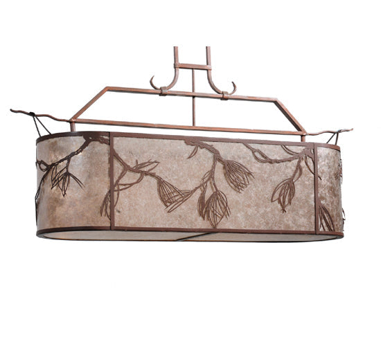Meyda Lighting Lone Pine 44" 2-Light Cafe-Noir Island Inverted Pendant Light With Silver Mica Shade Glass
