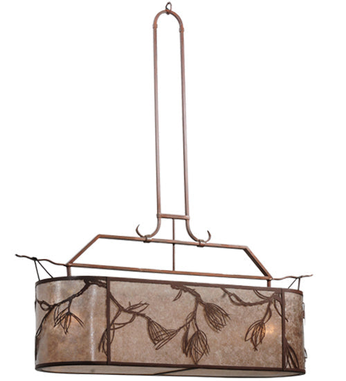 Meyda Lighting Lone Pine 44" 2-Light Cafe-Noir Island Inverted Pendant Light With Silver Mica Shade Glass