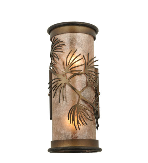Meyda Lighting Lone Pine 5" 2-Light Antique Copper Wall Sconce With Silver Mica Shade Glass