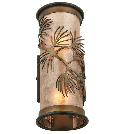 Meyda Lighting Lone Pine 5" 2-Light Antique Copper Wall Sconce With Silver Mica Shade Glass