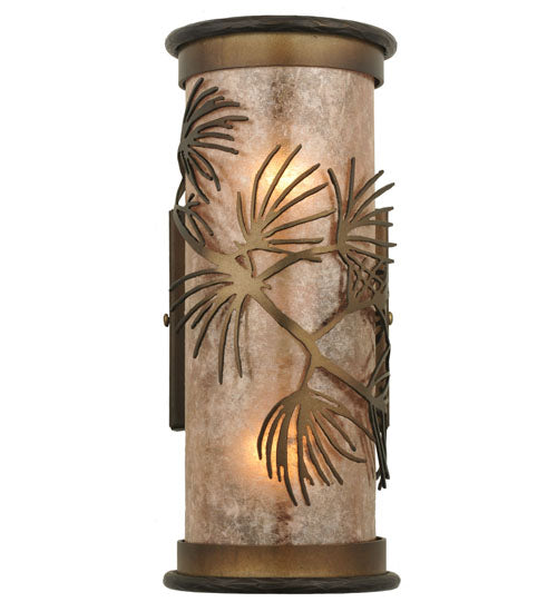 Meyda Lighting Lone Pine 5" 2-Light Antique Copper Wall Sconce With Silver Mica Shade Glass