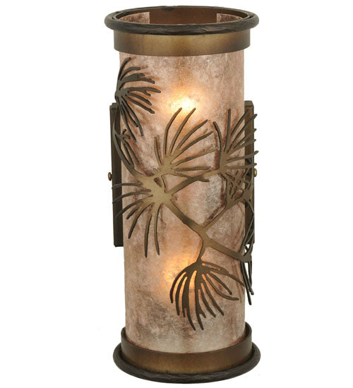 Meyda Lighting Lone Pine 5" 2-Light Antique Copper Wall Sconce With Silver Mica Shade Glass