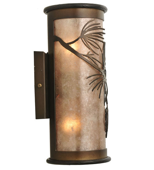 Meyda Lighting Lone Pine 5" 2-Light Antique Copper Wall Sconce With Silver Mica Shade Glass