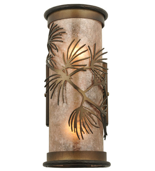 Meyda Lighting Lone Pine 5" 2-Light Antique Copper Wall Sconce With Silver Mica Shade Glass