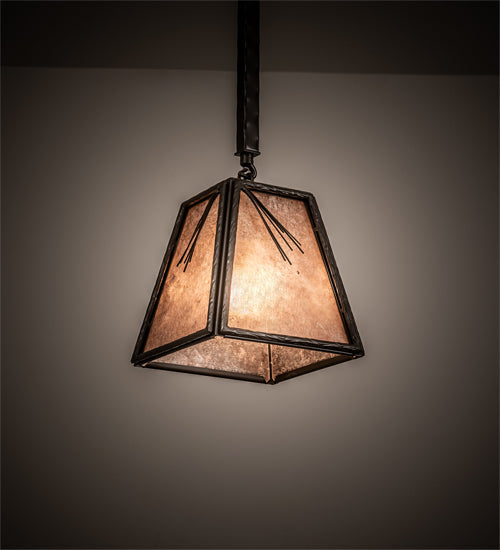 Meyda Lighting Lone Pine Needle 11" Timeless Bronze Pendant Light With Silver Mica Shade Glass