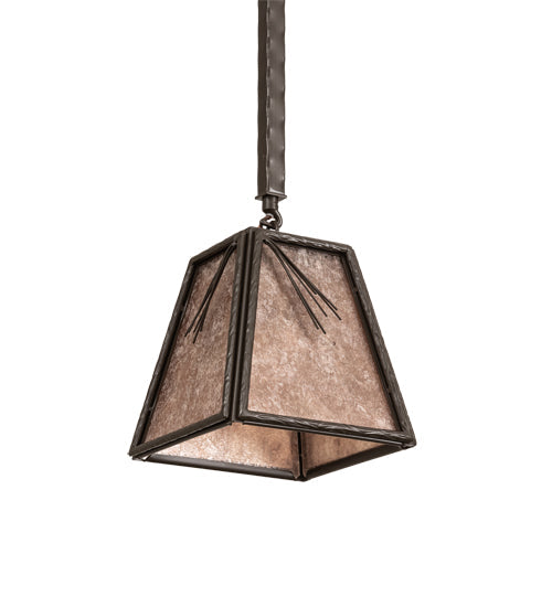 Meyda Lighting Lone Pine Needle 11" Timeless Bronze Pendant Light With Silver Mica Shade Glass