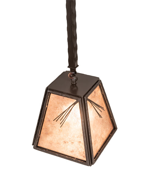 Meyda Lighting Lone Pine Needle 11" Timeless Bronze Pendant Light With Silver Mica Shade Glass