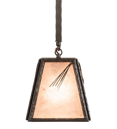 Meyda Lighting Lone Pine Needle 11" Timeless Bronze Pendant Light With Silver Mica Shade Glass