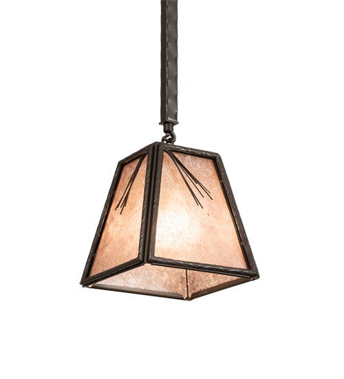 Meyda Lighting Lone Pine Needle 11" Timeless Bronze Pendant Light With Silver Mica Shade Glass