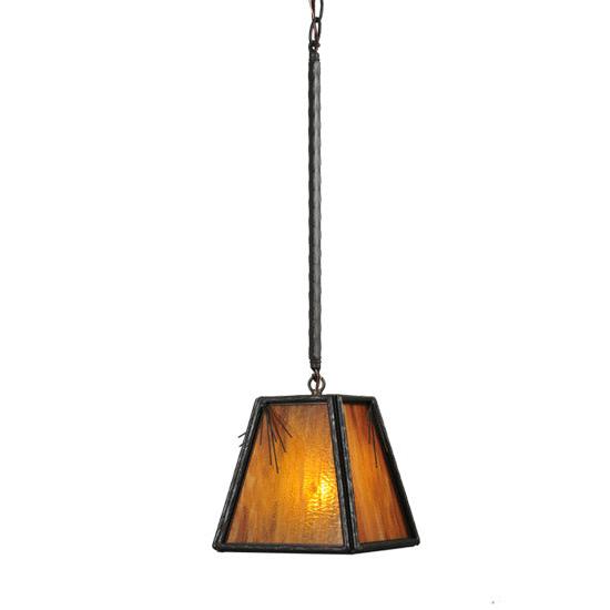 Meyda Lighting Lone Pine Needle 12" Timeless Bronze Pendant Light With Honey Art Shade Glass