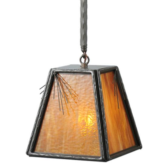Meyda Lighting Lone Pine Needle 12" Timeless Bronze Pendant Light With Honey Art Shade Glass