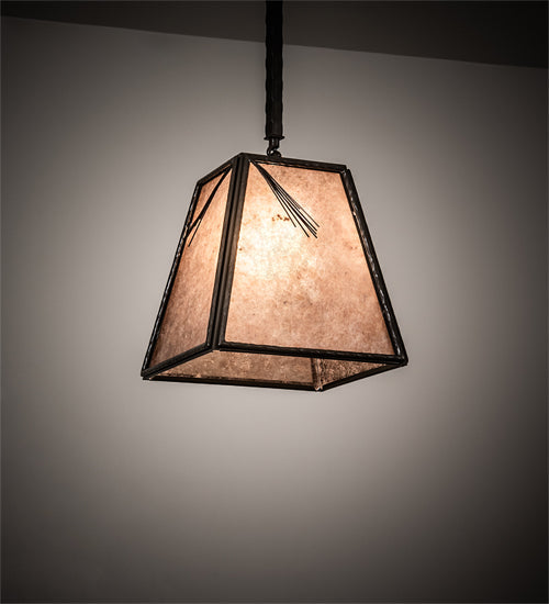 Meyda Lighting Lone Pine Needle 17" Timeless Bronze Pendant Light With Silver Mica Shade Glass
